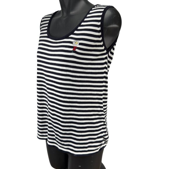 Preppy Knitted Navy & White Nautical Breton Stripes Scoop Camisole Tank S/M - Picture 2 of 4